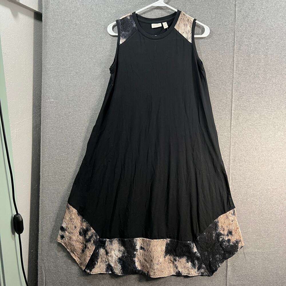 LOGO by Lori Goldstein Petite Rayon Dress with Tie-Dye Hem Black Size PXS